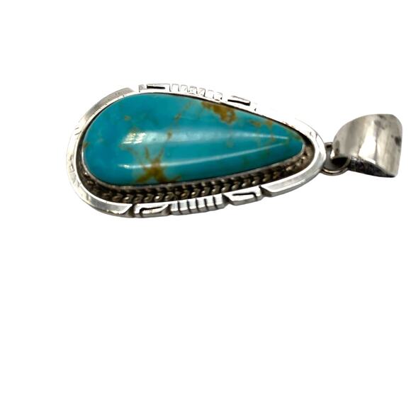 Native American Robert Shaky Royston Turquoise Sterling Silver Pendant - Picture 3 of 3